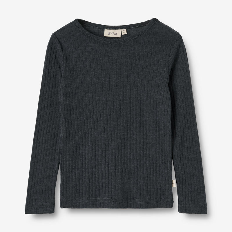 Wheat Wool Langermet Ull T-skjorte Alfie Jersey Tops and T-Shirts 1432 navy