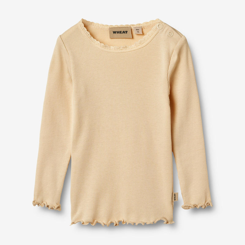 Wheat Main Ribb T-skjorte L/S Reese Jersey Tops and T-Shirts 9430 macadamia