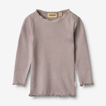 Wheat Main Ribb T-skjorte L/S Reese T-Shirt 9531 dusty purple
