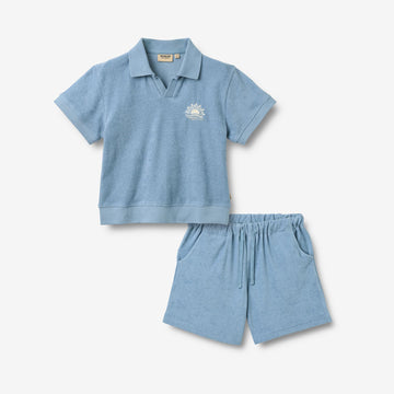 Wheat Main Sett Polo S/S & Shorts Marlo Set 1260 faded denim