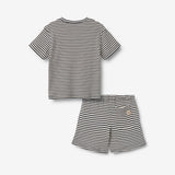 Wheat Main Sett T-skjorte S/S & Shorts Fabian Set 9432 navy rib stripe
