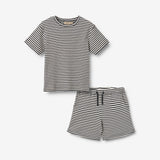 Wheat Main Sett T-skjorte S/S & Shorts Fabian Set 9432 navy rib stripe