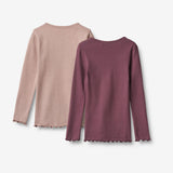 Wheat Main Sett med 2 langermede ribb T-skjorter Ida T-Shirt 3118 eggplant