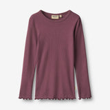 Wheat Main Sett med 2 langermede ribb T-skjorter Ida T-Shirt 3118 eggplant