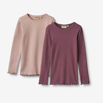 Wheat Main Sett med 2 langermede ribb T-skjorter Ida T-Shirt 3118 eggplant