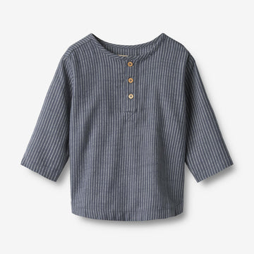 Wheat Main Skjorte L/S Bjørk Shirt 1312 greyblue slub stripe