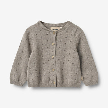 Wheat Main Strik Cardigan Maia | Baby Knitted Tops 3229 warm grey melange