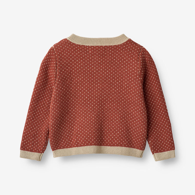 Wheat Main  Strikket Cardigan Elga | Baby Knitted Tops 2076 red beige