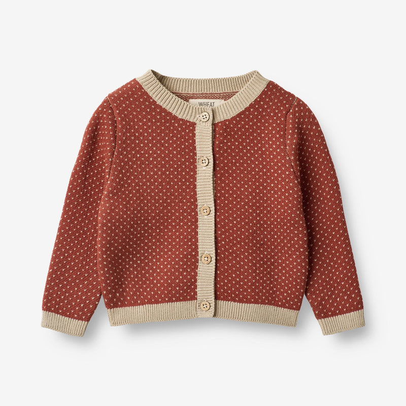 Wheat Main  Strikket Cardigan Elga | Baby Knitted Tops 2076 red beige