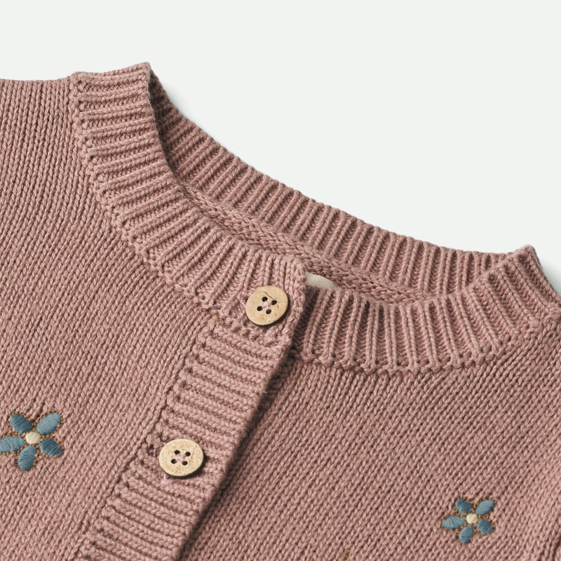 Wheat Strikket Cardigan Ella | Baby Knitted Tops 1349 lavender rose
