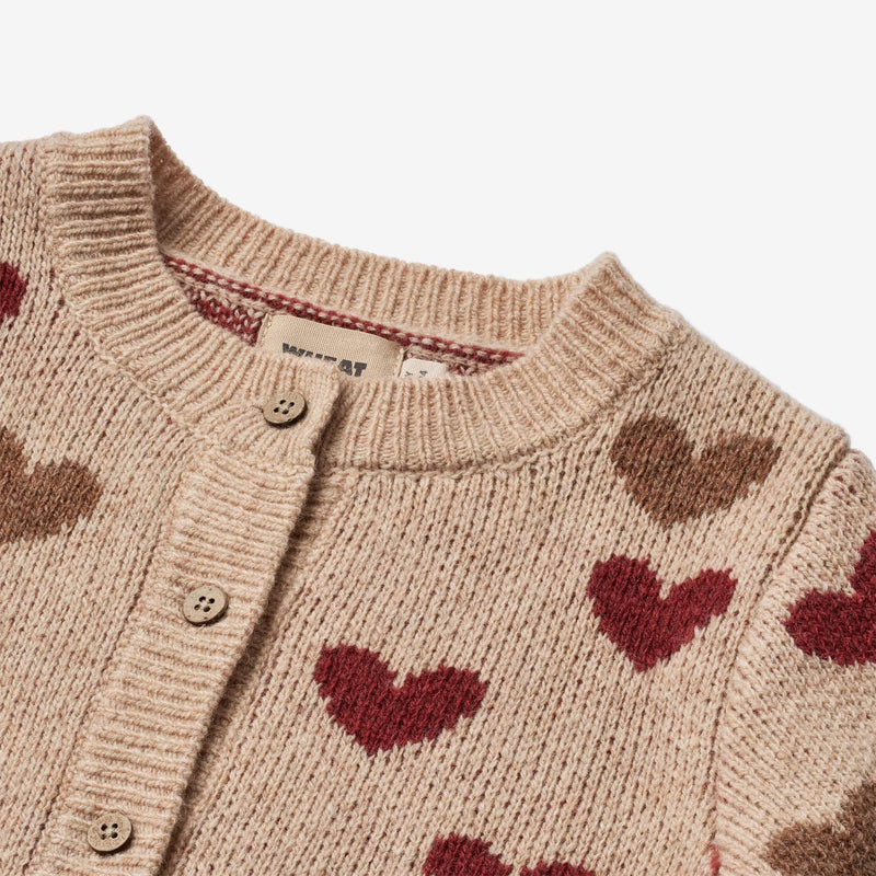 Wheat Main Strikket Cardigan Jacquard Hjerter Knitted Tops 3191 offwhite