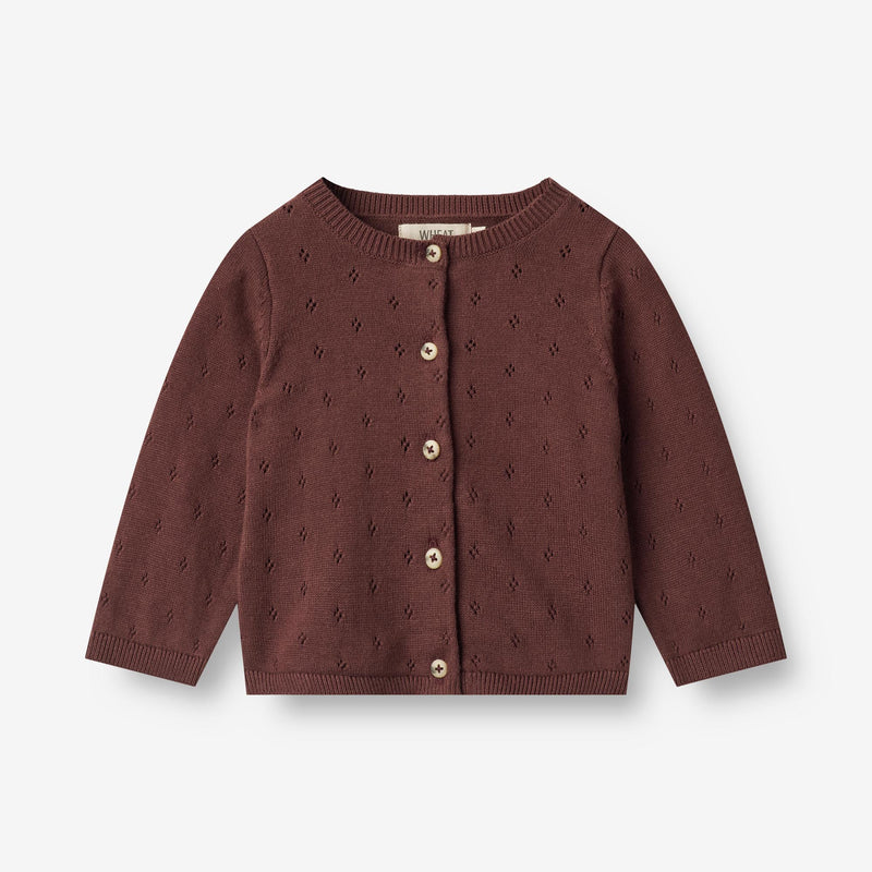 Wheat Main  Strikket Cardigan Maia | Baby Knitted Tops 2118 aubergine