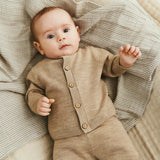 Wheat Main Strikket Cardigan Nico Knitted Tops 9574 warm sand melange