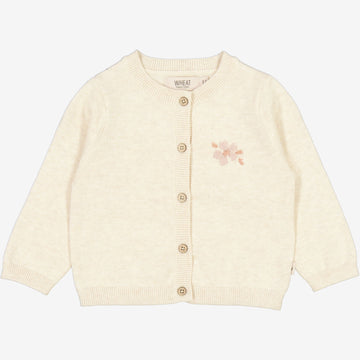 Wheat Main  Strikket Cardigan Suzy Broderi | Baby Knitted Tops 1101 cloud melange