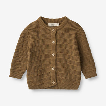 Wheat Main  Strikket Cardigan Villy | Baby Knitted Tops 4143 green bark