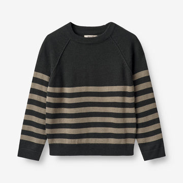Wheat Main  Strikket Genser Benja Knitted Tops 0031 black beige stripe