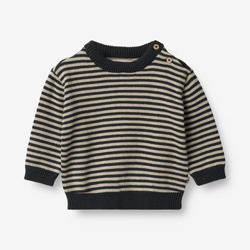 Wheat Main  Strikket Genser Bobby | Baby Knitted Tops 1433 navy stripe