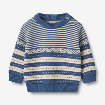 Wheat Main Strikket Genser Janus | Baby Knitted Tops 1173 deep ocean