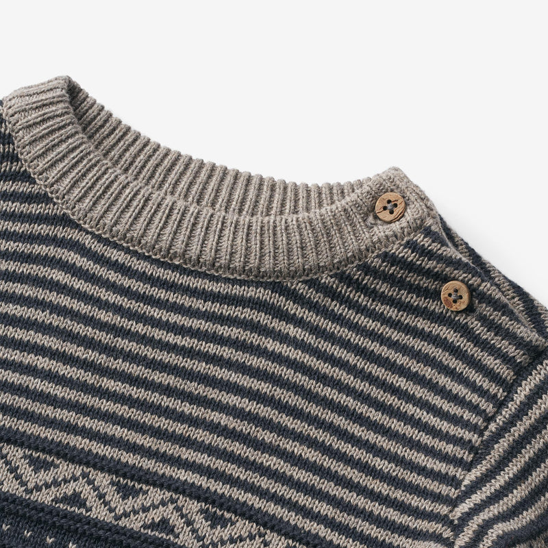 Wheat Main Strikket Genser Janus | Baby Knitted Tops 1432 navy