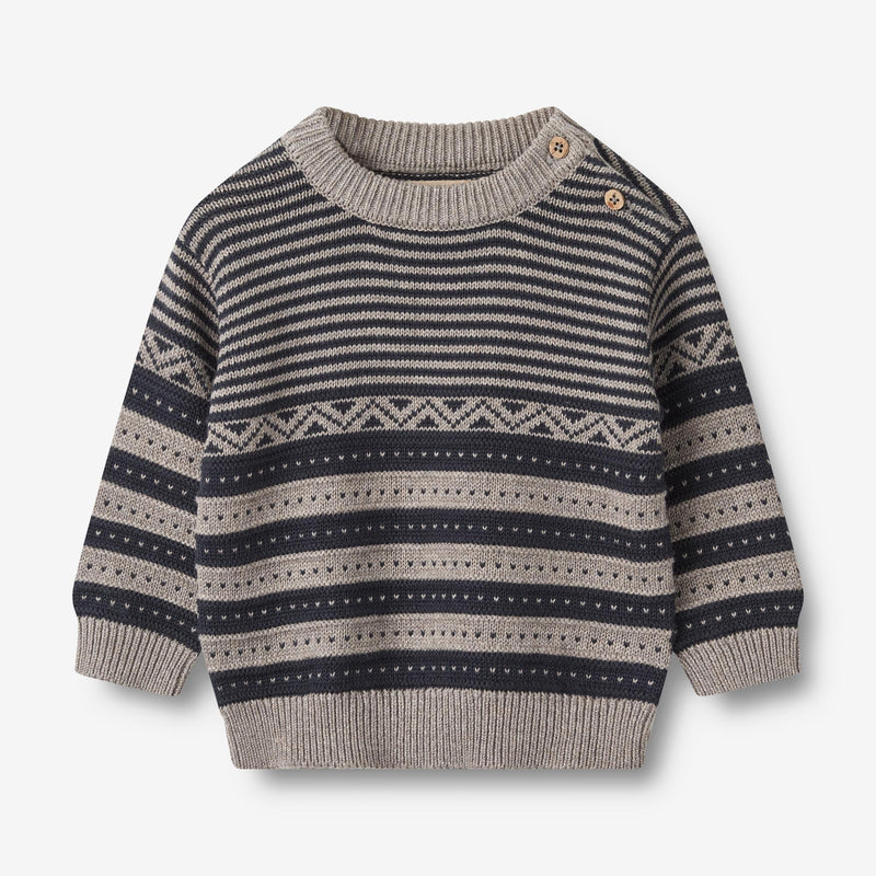 Wheat Main Strikket Genser Janus | Baby Knitted Tops 1432 navy