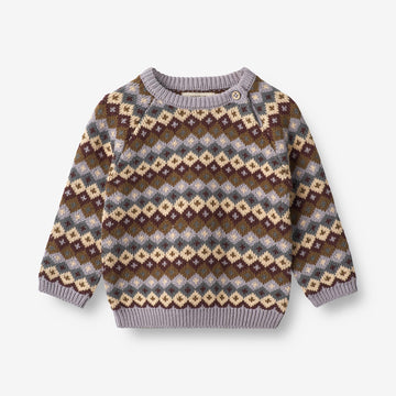 Wheat Main  Strikket Genser Mimi Jacquard | Baby Knitted Tops 9404 multi lavender