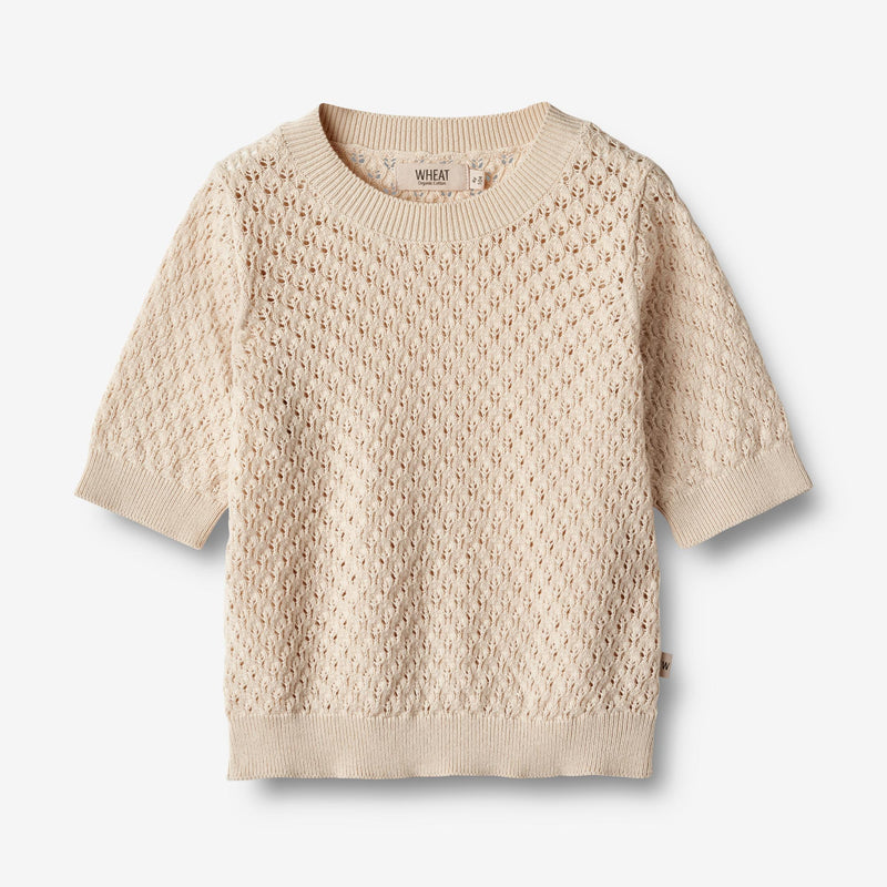 Wheat Main  Strikket Topp S/S Alva Knitted Tops 3336 sandshell