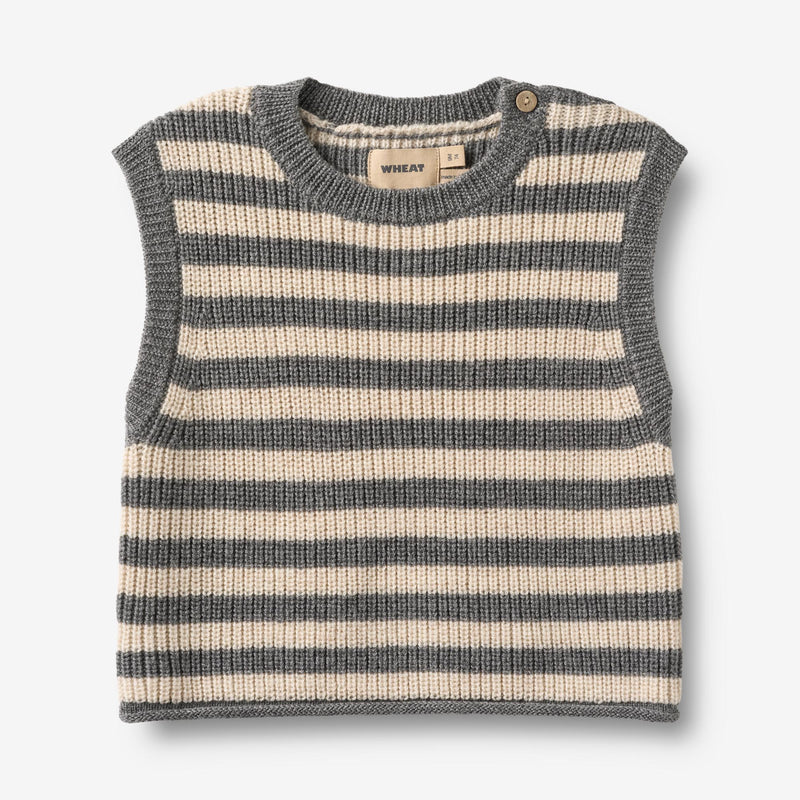 Wheat Main Strikket Vest Ruby Knitted Tops 0175 grey stripe