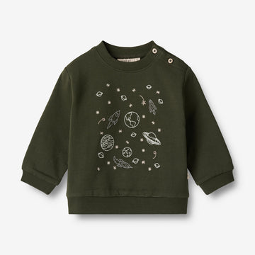 Wheat Main  Sweatshirt Space Broderi | Baby Sweatshirts 4097 deep forest