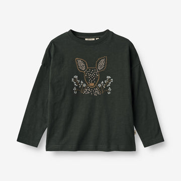 Wheat Main  T-Skjorte Rådyr Broderi Jersey Tops and T-Shirts 0025 black coal