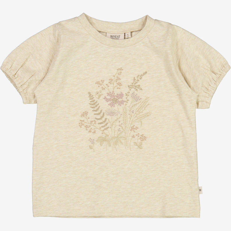 Wheat T-skjorte Blomster Broderi Jersey Tops and T-Shirts 9109 buttermilk melange