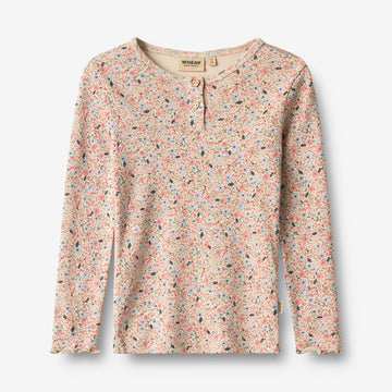Wheat Main T-skjorte L/S Eja T-Shirt 9764 grey cloud flowers