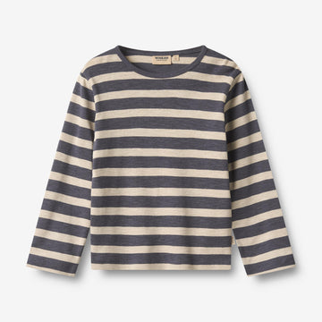 Wheat Main T-skjorte L/S Milo T-Shirt 1309 greyblue stripe