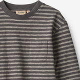 Wheat Main T-skjorte L/S Ross T-Shirt 9016 dark charcoal stripe