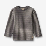 Wheat Main T-skjorte L/S Ross T-Shirt 9016 dark charcoal stripe