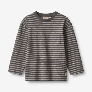 Wheat Main T-skjorte L/S Ross T-Shirt 9016 dark charcoal stripe