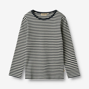 Wheat Main T-skjorte L/S Stig T-Shirt 9432 navy rib stripe
