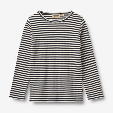 Wheat Main T-skjorte L/S Stig T-Shirt 9432 navy rib stripe