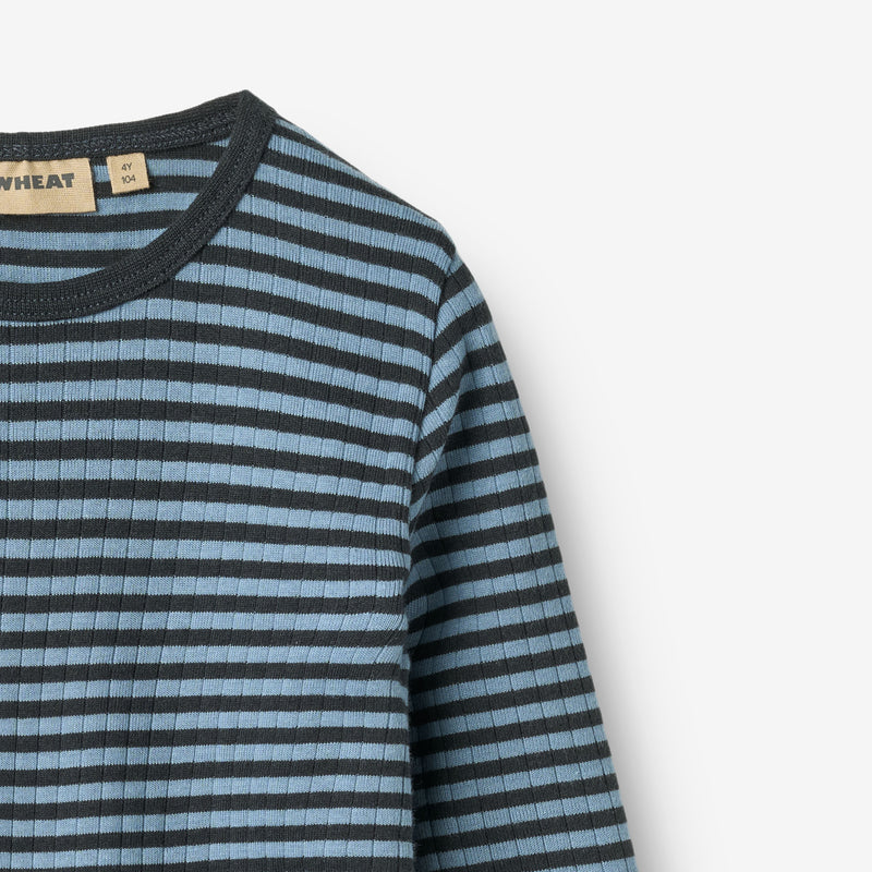 Wheat Main T-skjorte L/S Stig T-Shirt 9548 bright blue stripe