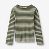 Wheat Main T-skjorte L/S Stig T-Shirt 4076 dark green stripe