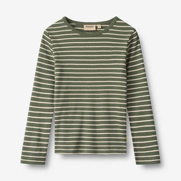 Wheat Main T-skjorte L/S Stig T-Shirt 4076 dark green stripe