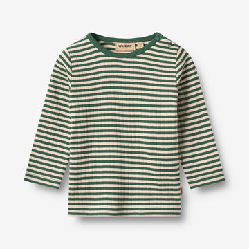 Wheat Main T-skjorte L/S Stig T-Shirt 4142 green stripe
