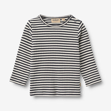 Wheat Main T-skjorte L/S Stig T-Shirt 9432 navy rib stripe