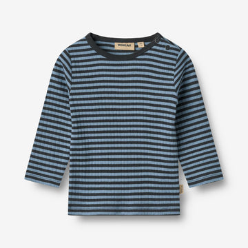 Wheat Main T-skjorte L/S Stig T-Shirt 9548 bright blue stripe