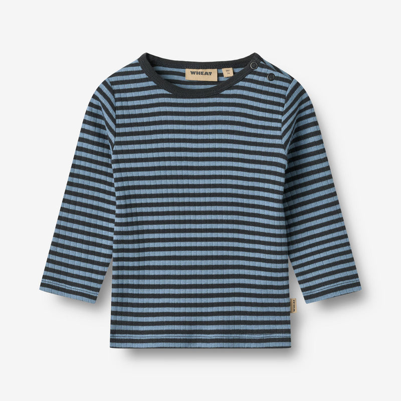 Wheat Main T-skjorte L/S Stig T-Shirt 9548 bright blue stripe