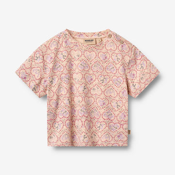 Wheat Main T-skjorte S/S Ella T-Shirt 9876 magenta heart flowers