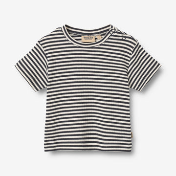 Wheat Main T-skjorte S/S Fabian T-Shirt 9432 navy rib stripe