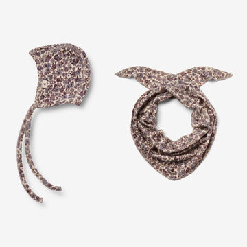 Wheat Wool  Ull Skjerf & Cap Billie | Baby Acc 1493 purple flowers