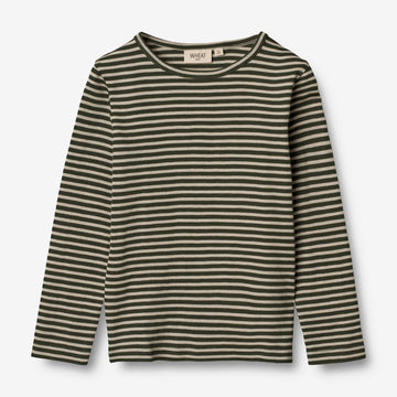 Wheat Wool  Ull T-skjorte LS Jersey Tops and T-Shirts 4142 green stripe