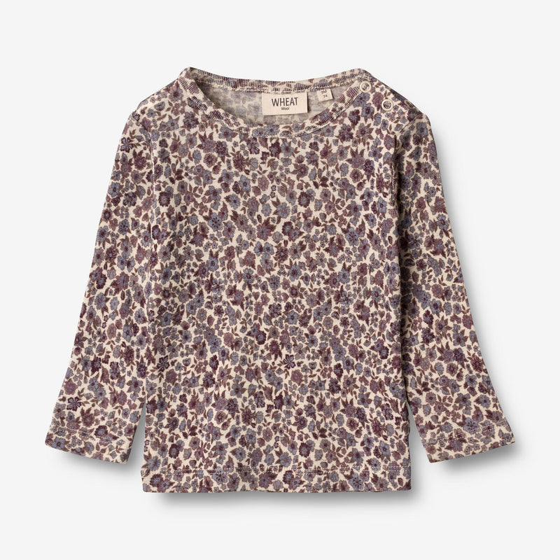 Wheat Wool  Ull T-skjorte LS | Baby Jersey Tops and T-Shirts 1493 purple flowers