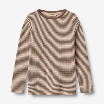 Wheat Main Ull T-skjorte L/S Alfie T-Shirt 9578 wood stripe
